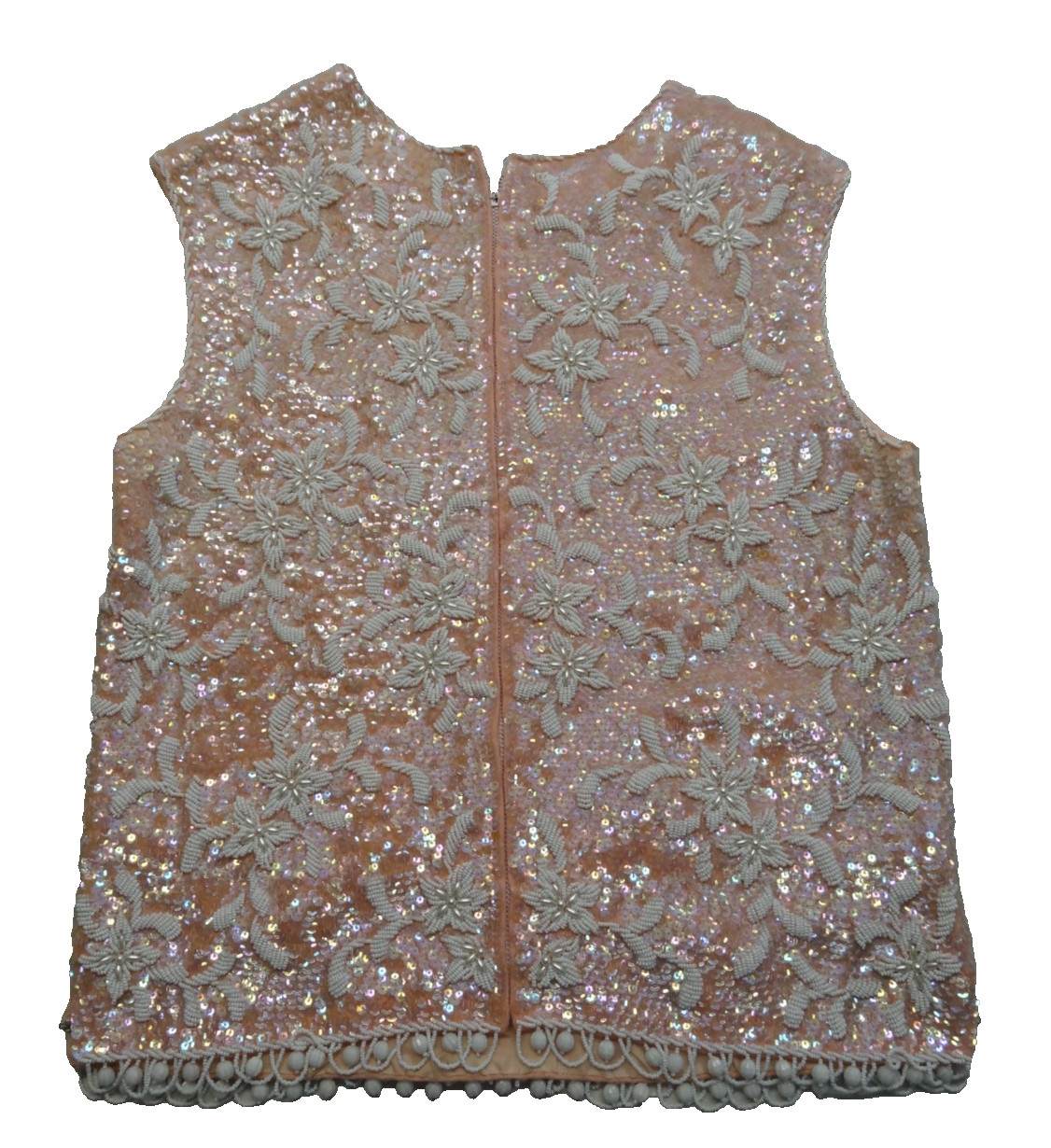 RNE M Hong Kong Sequin Beaded Sleeveless Evening Top VTG 60s 70s Lambs Wool
