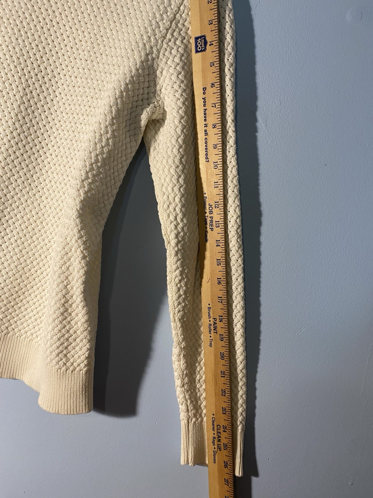 Vintage LL Bean Ivory Cotton Boatneck Basket Weave Sweater L Fisherman Core