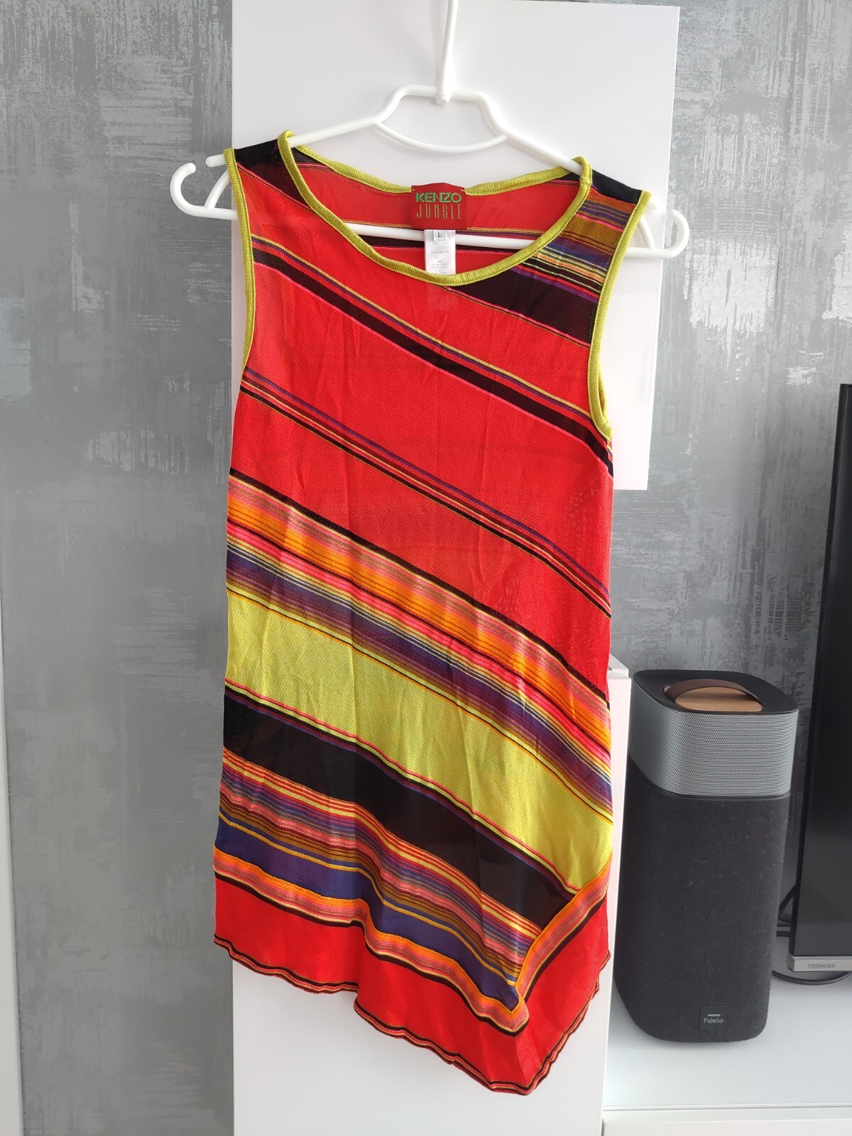 Kenzo Jungle Vintage Striped Multicolor Top Tank Shirt Dress Jersey Sleeveless L