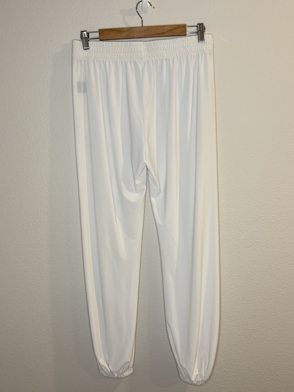 Norma Kamali White Jogger Pants S 31 Waist High Rise Pocket Stretch Flowy Jersey