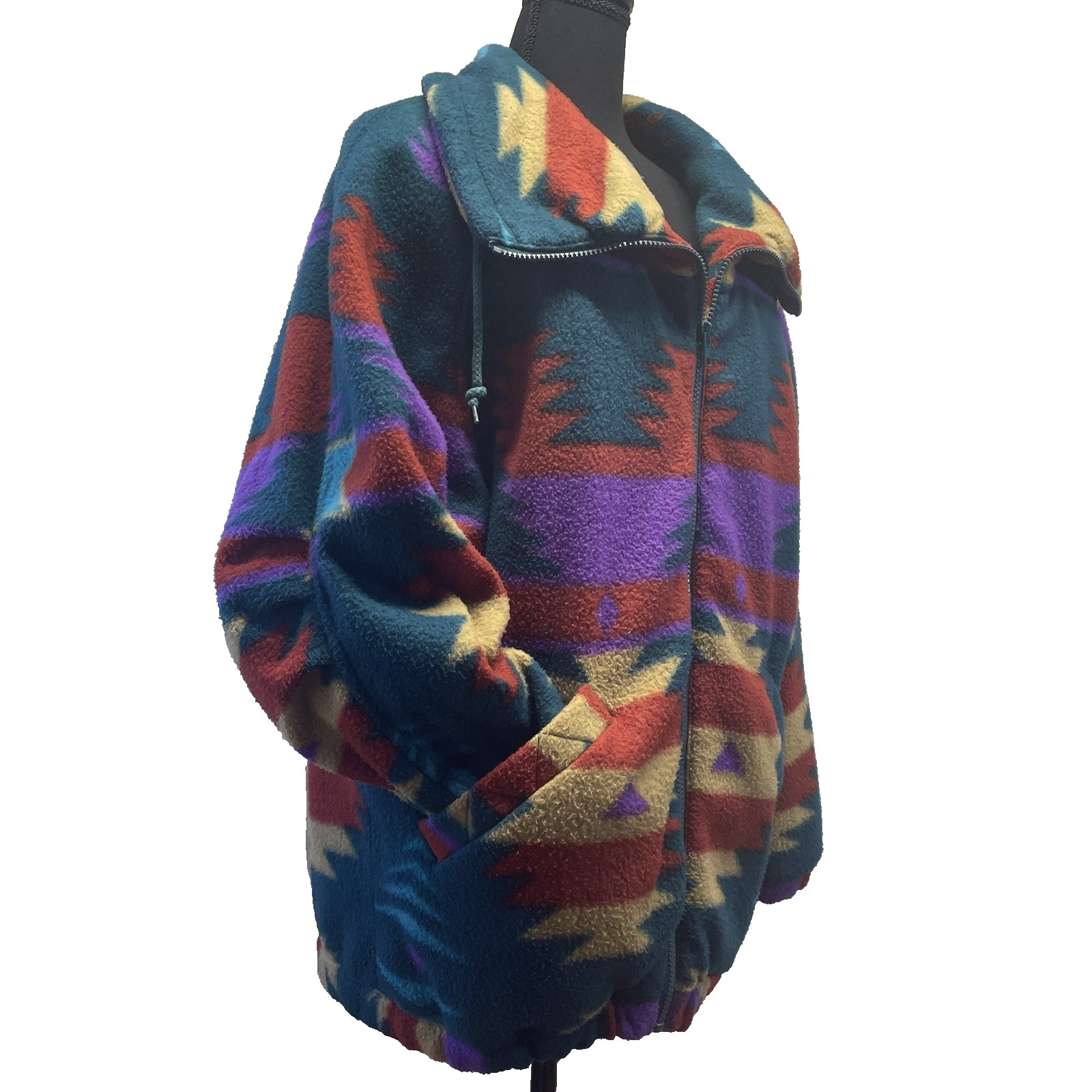 Vintage 90s Aztec Southwestern Tribal Fleece Pullover Jacket Medium