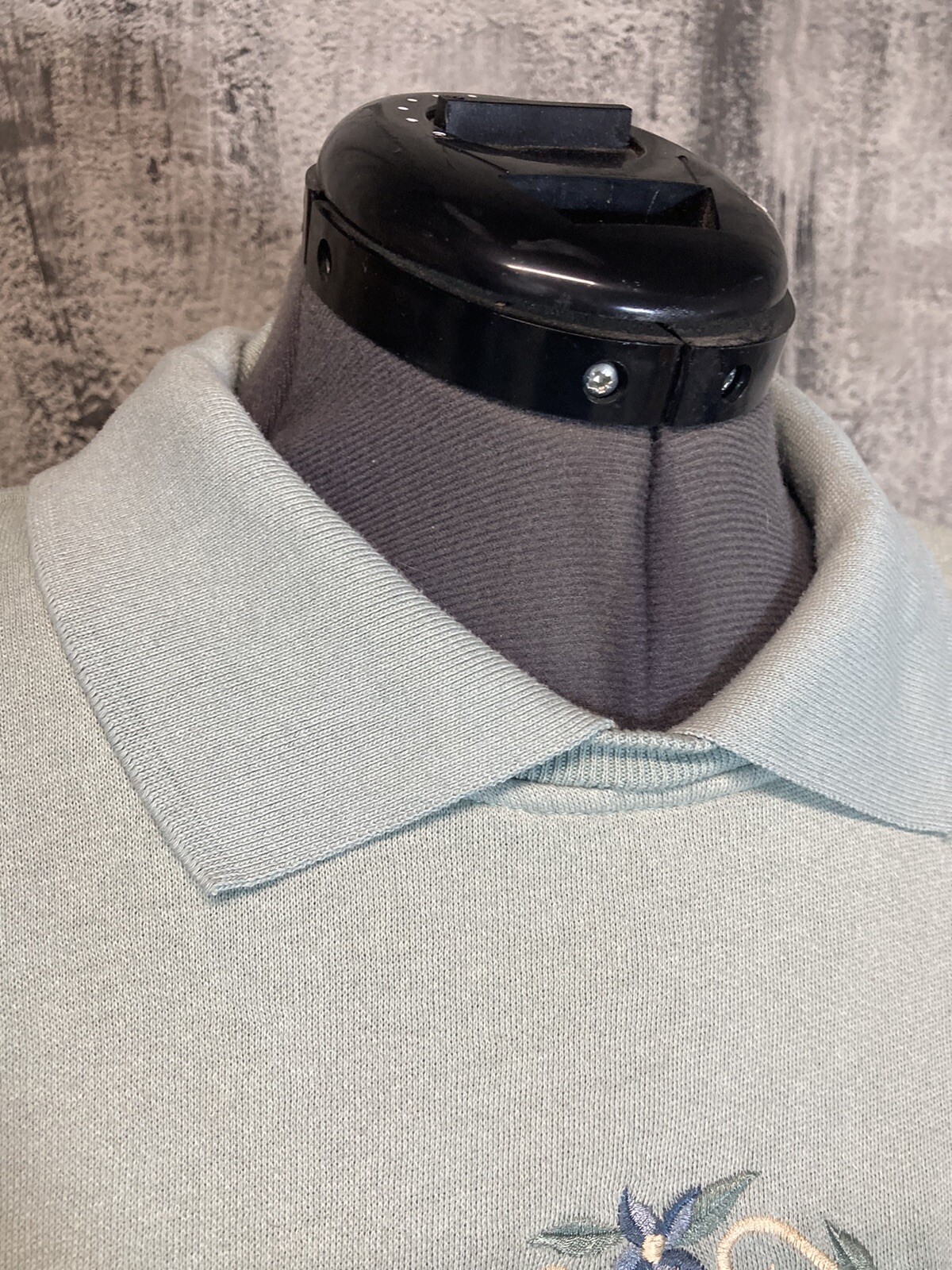 Vintage 90s Westport Embroidered Grandma Sweater Mint Green Floral Large Collar