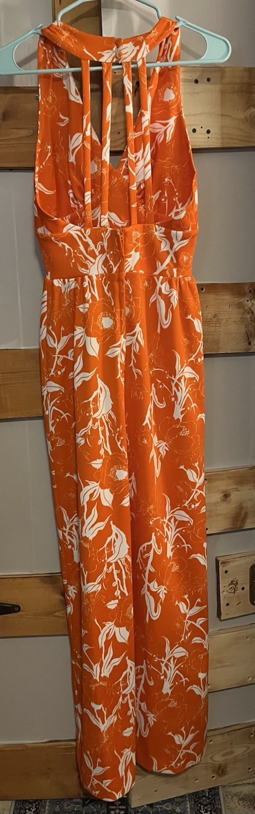 VTG 60s Lou-Ette California Mod Maxi Dress Halter Orange Floral Bombshell 5/6