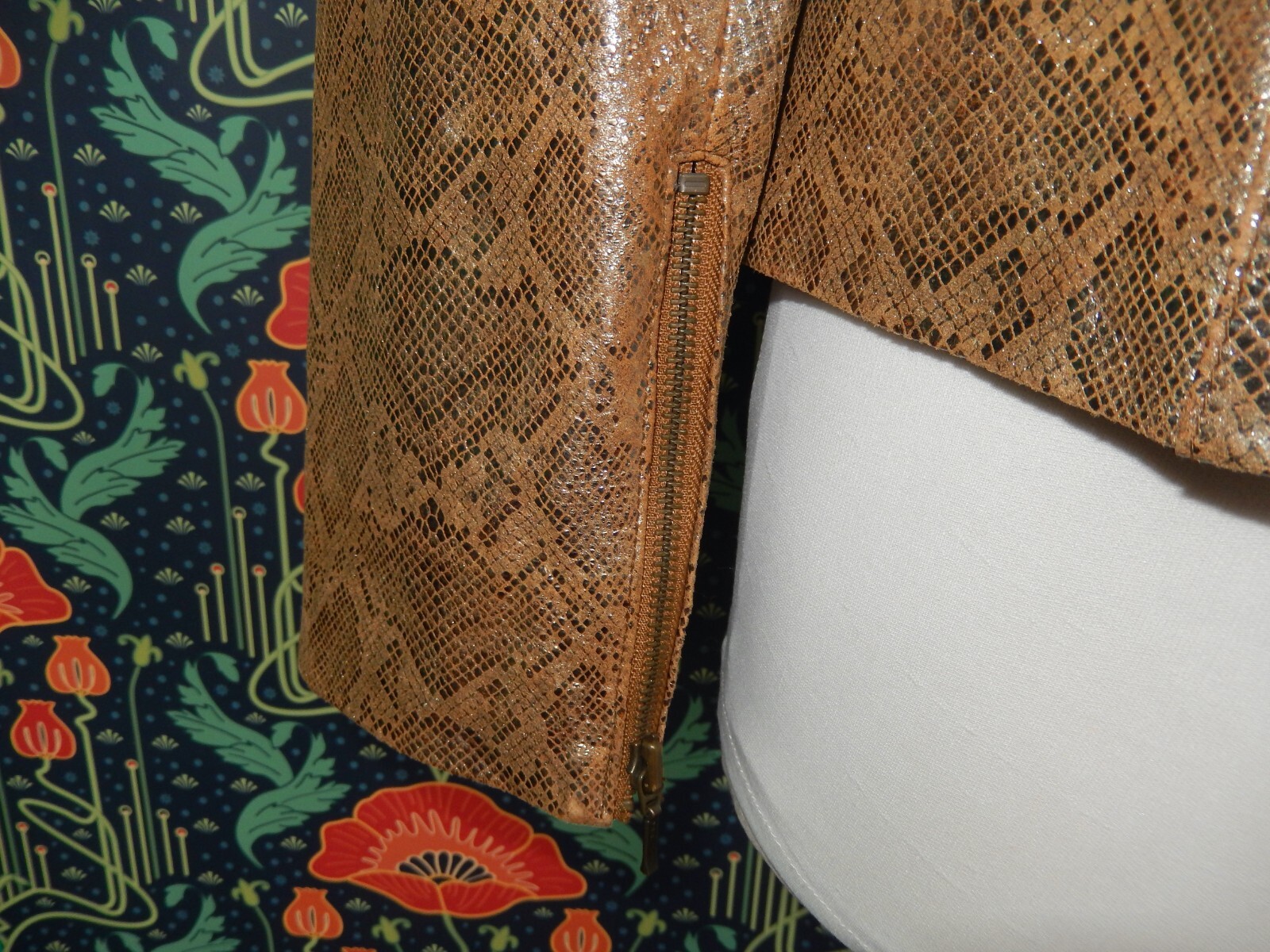 Vintage Y2K Vakko Gold Snakeskin Leather Moto Leather Jacket 10