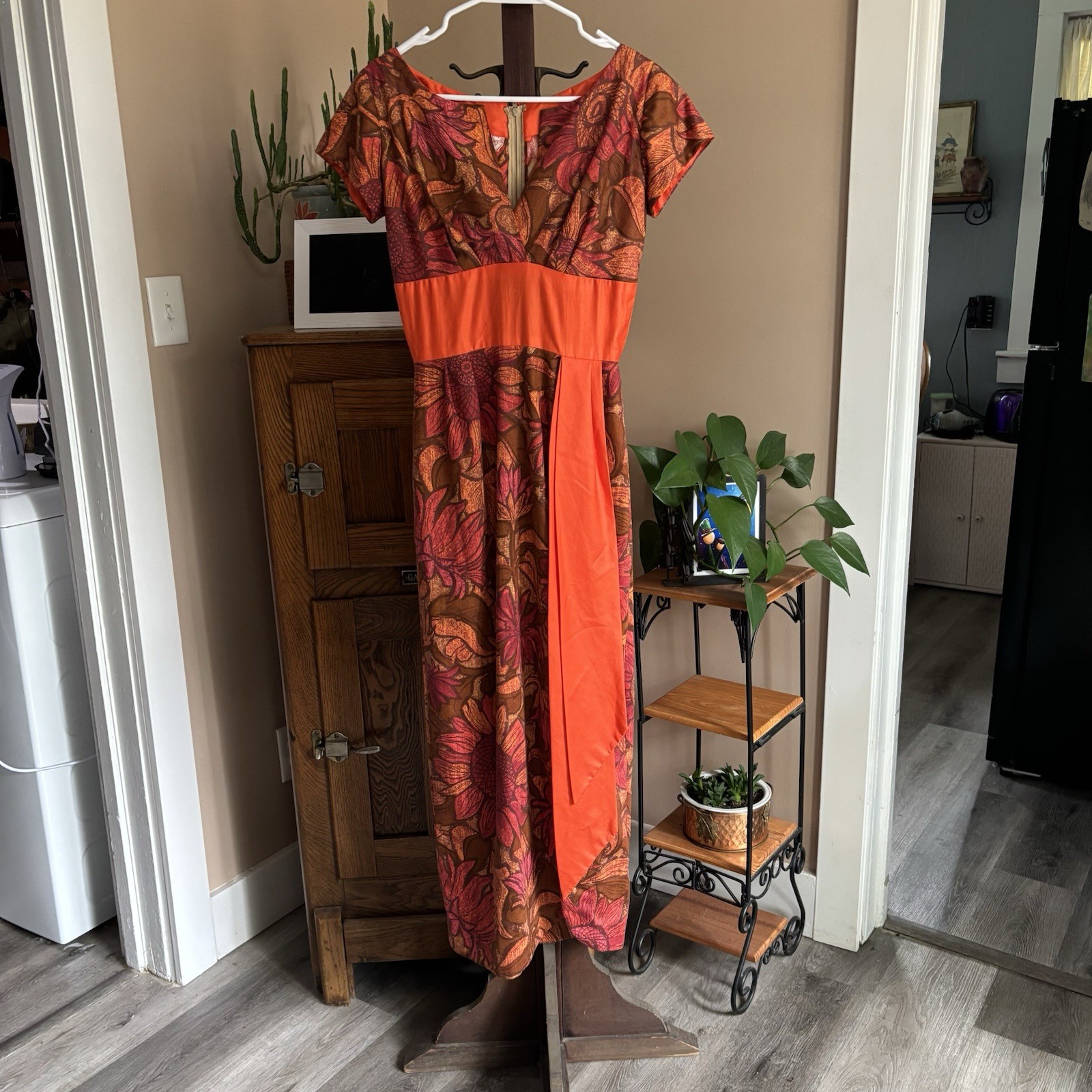 Vintage Kahana Manufacturing Honolulu Maxi Hawaiian Barkcloth Aloha Dress Sz 10