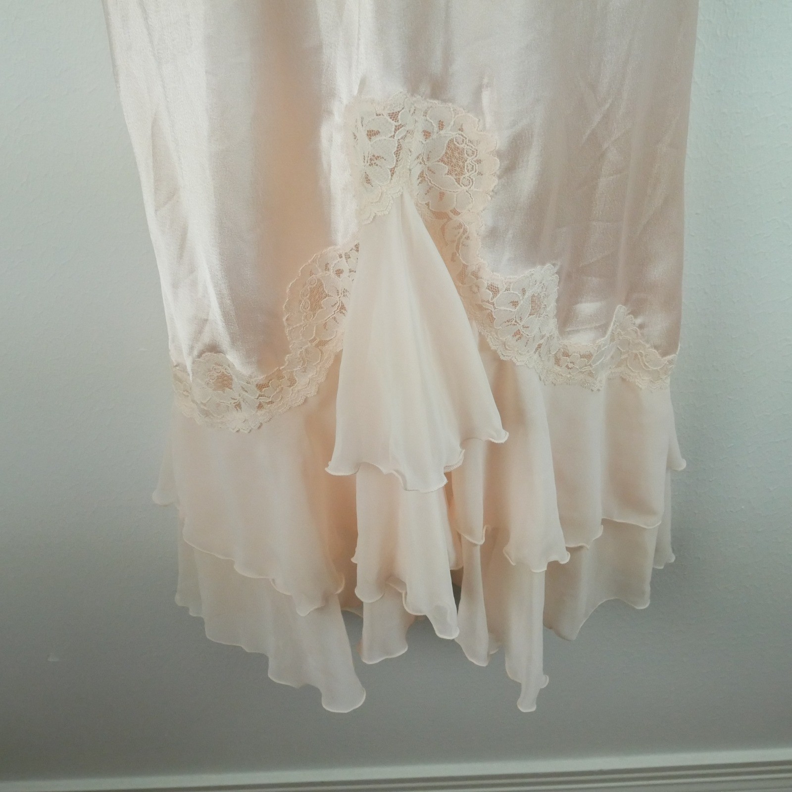 Vintage Blanche Pink Satin Nightgown Robe Set Peignoir Lace Sheer Ruffle P XS