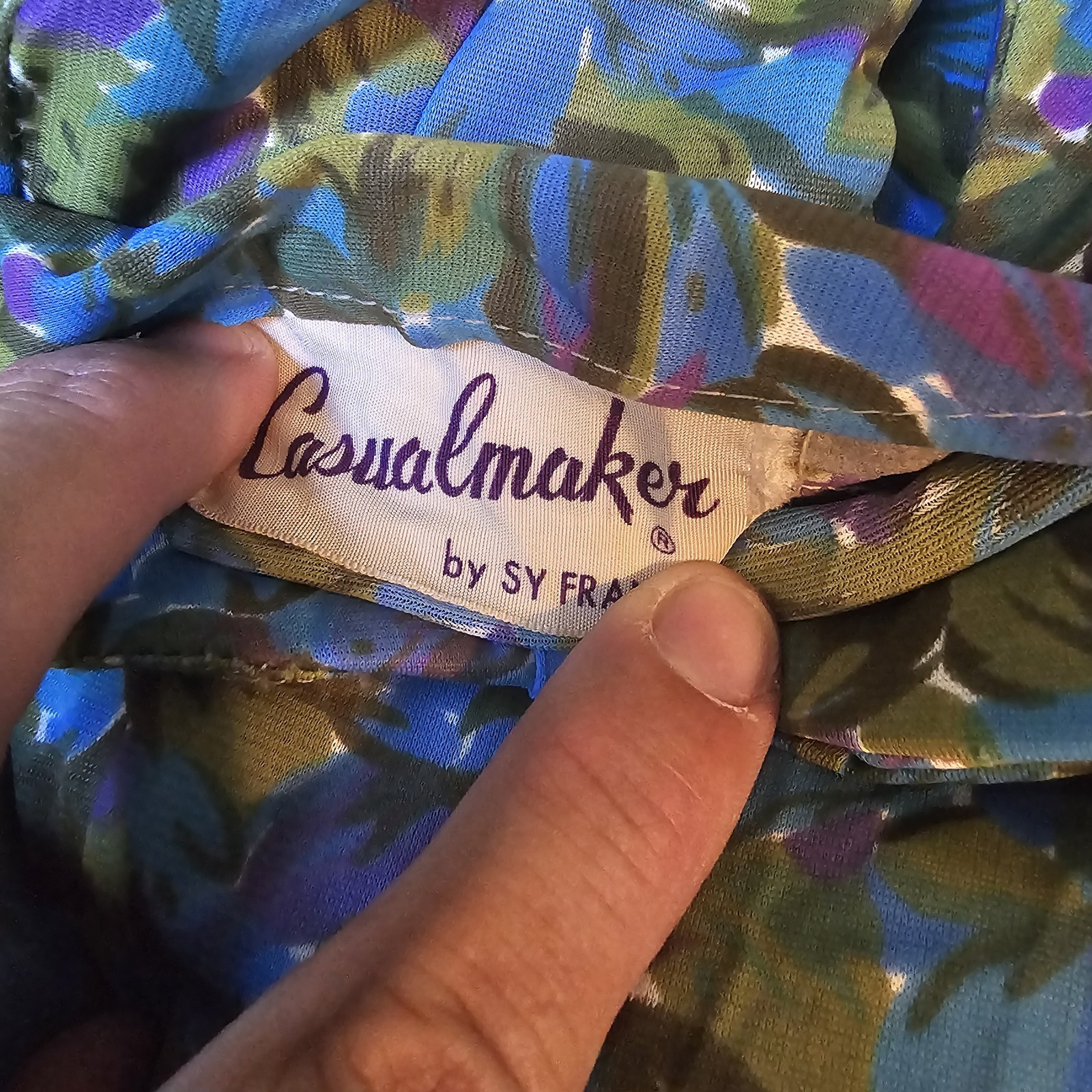 Vintage 1960’s Dress Blue Green Purple Floral Rounded Collar Necktie Retro