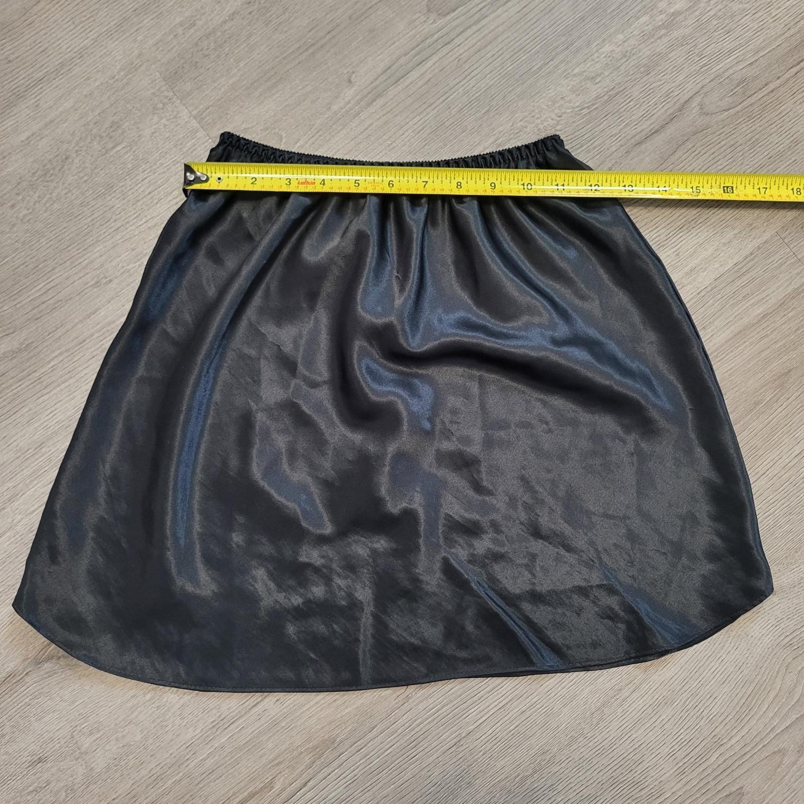 Vintage Black Satin Half Slip Skirt Elastic Waist Mini Length Small Farr West