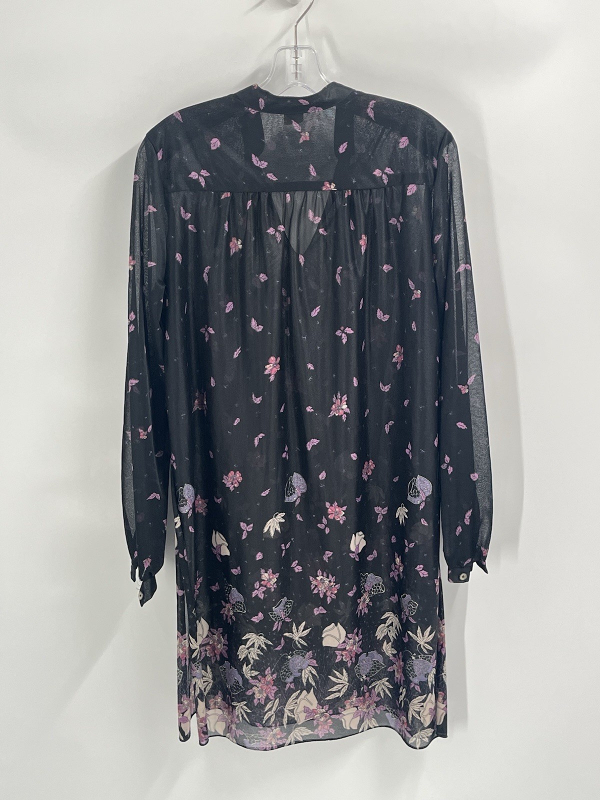 Vtg Sheer Black Floral Dress Sz 14 USA Made Purple Pink Print Praire Grunge