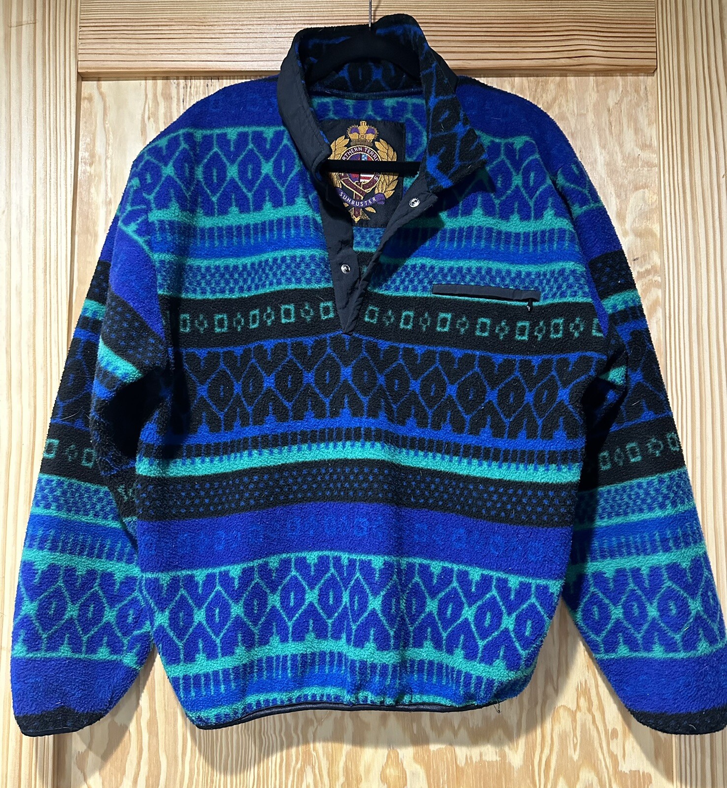 Vintage Sunbuster Geometric Fleece Pullover Size M USA Made 1980’s 1/4 Snap
