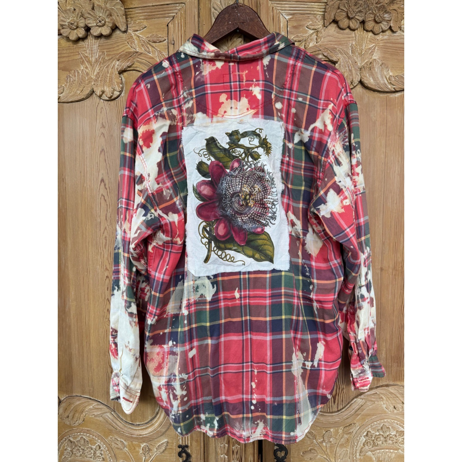 Upcycled Floral Flannel Shirt Rayon Bleach Art Medium Boho