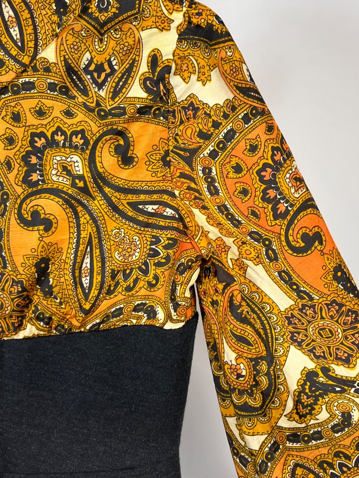Vintage 1960’s-1970’s Kelly Arden (petite) grey, paisley dress & vest 2-pc. set