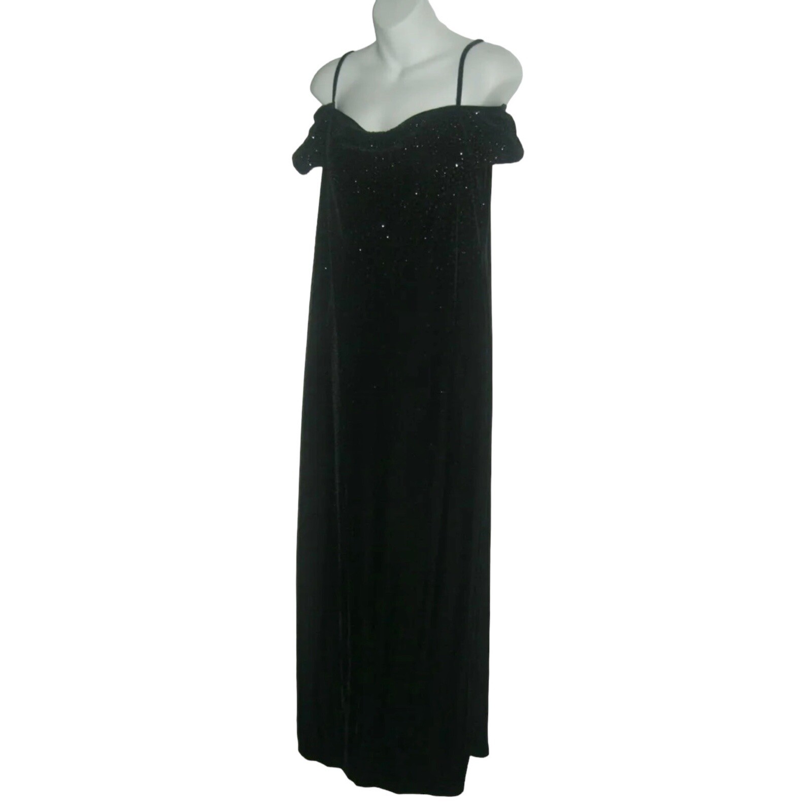 Vintage 90’s Robbie Bee Dress Black Crushed Velvet Long Glitter y2k Goth Fairy