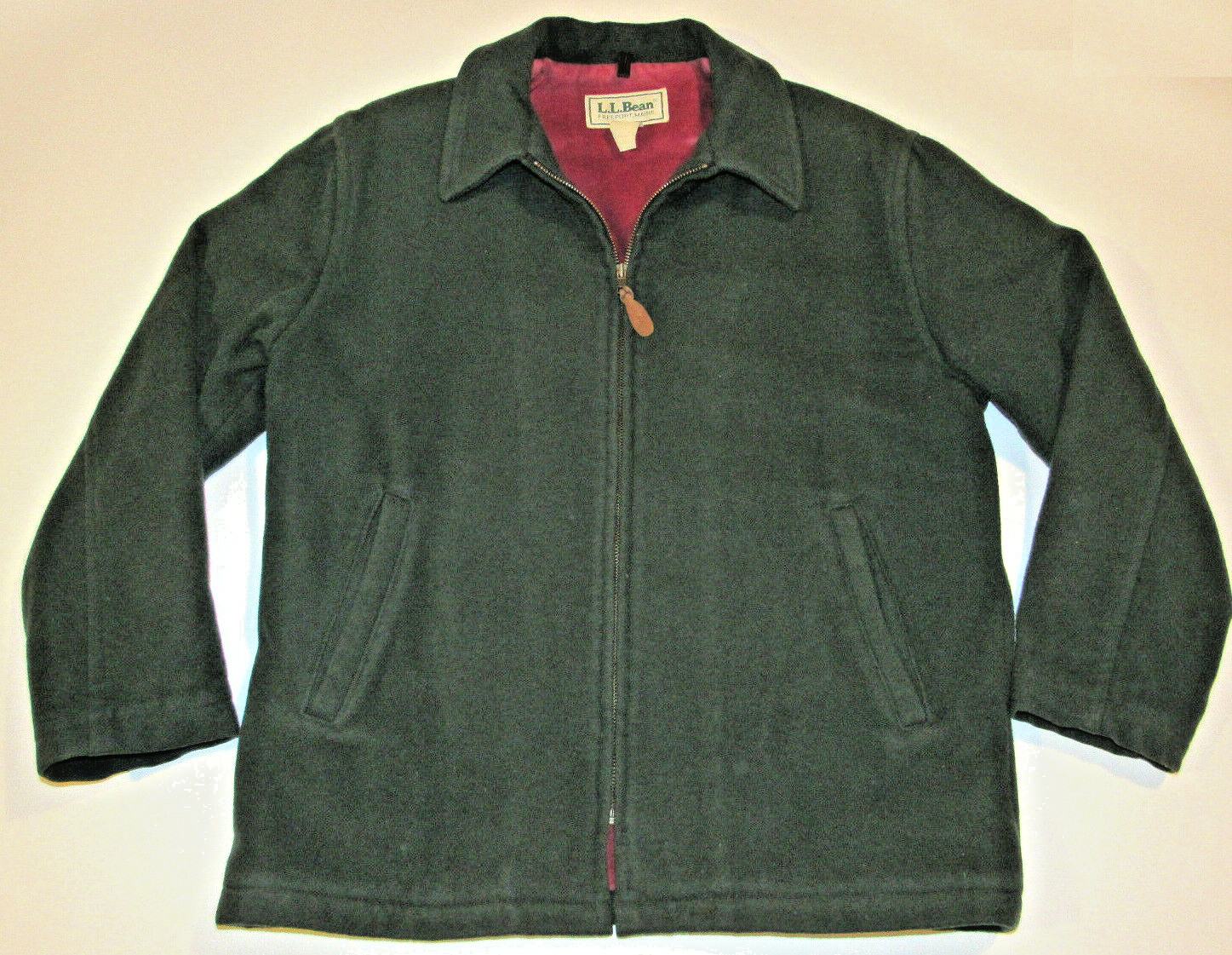 VINTAGE WOMEN’S LL BEAN FOREST GREEN WOOL ZIP-UP JACKET! COTTON LINING! USA! 44