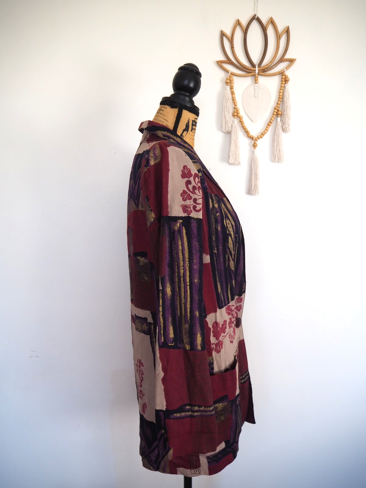 Vtg Kensington Square Purple 90’s Art Deco Patchwork Blazer Sz Med US Made