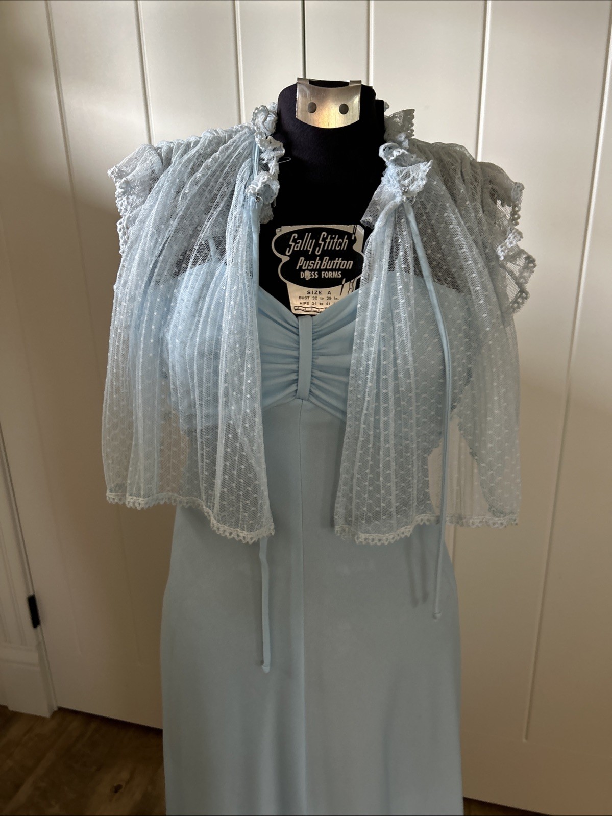 Vintage 1970’s Junior XS Blue Dress With Spaghetti Straps And Lace Jacket