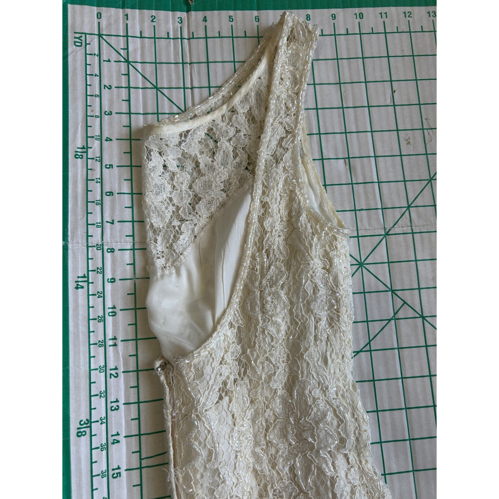 Vintage 90s Cache Ever After Ivory Lace Sequin Maxi Gown Dress Womens 6 Ivory