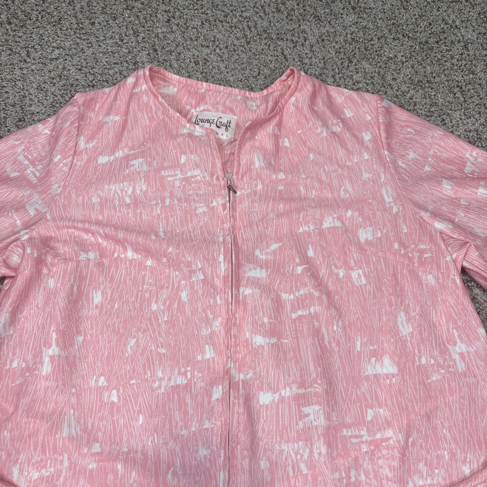 Vintage LOUNGE CRAFT Robe Women’s Pink Full Zip 3/4 Sleeve Size Tag Missing