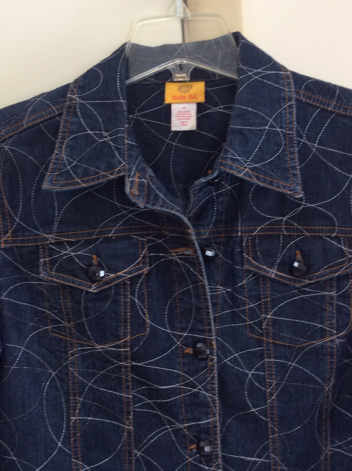Vintage Ruby Rd. Denim Blazer Womans Size 12 Embroidered Jacket