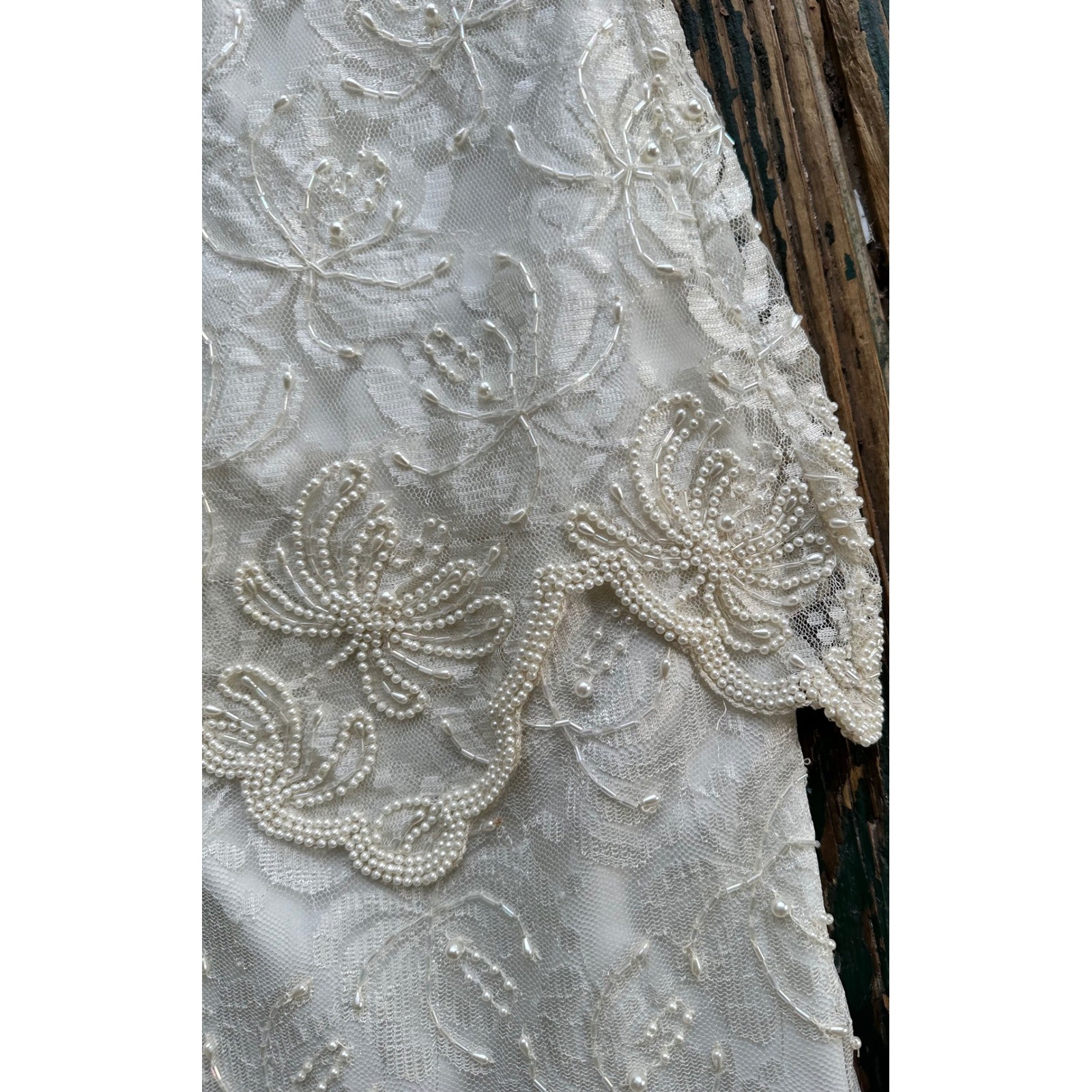 Carina by Daisy Lee Vintage Ivory Lace Pearl Beaded Scalloped Cocktail Dress