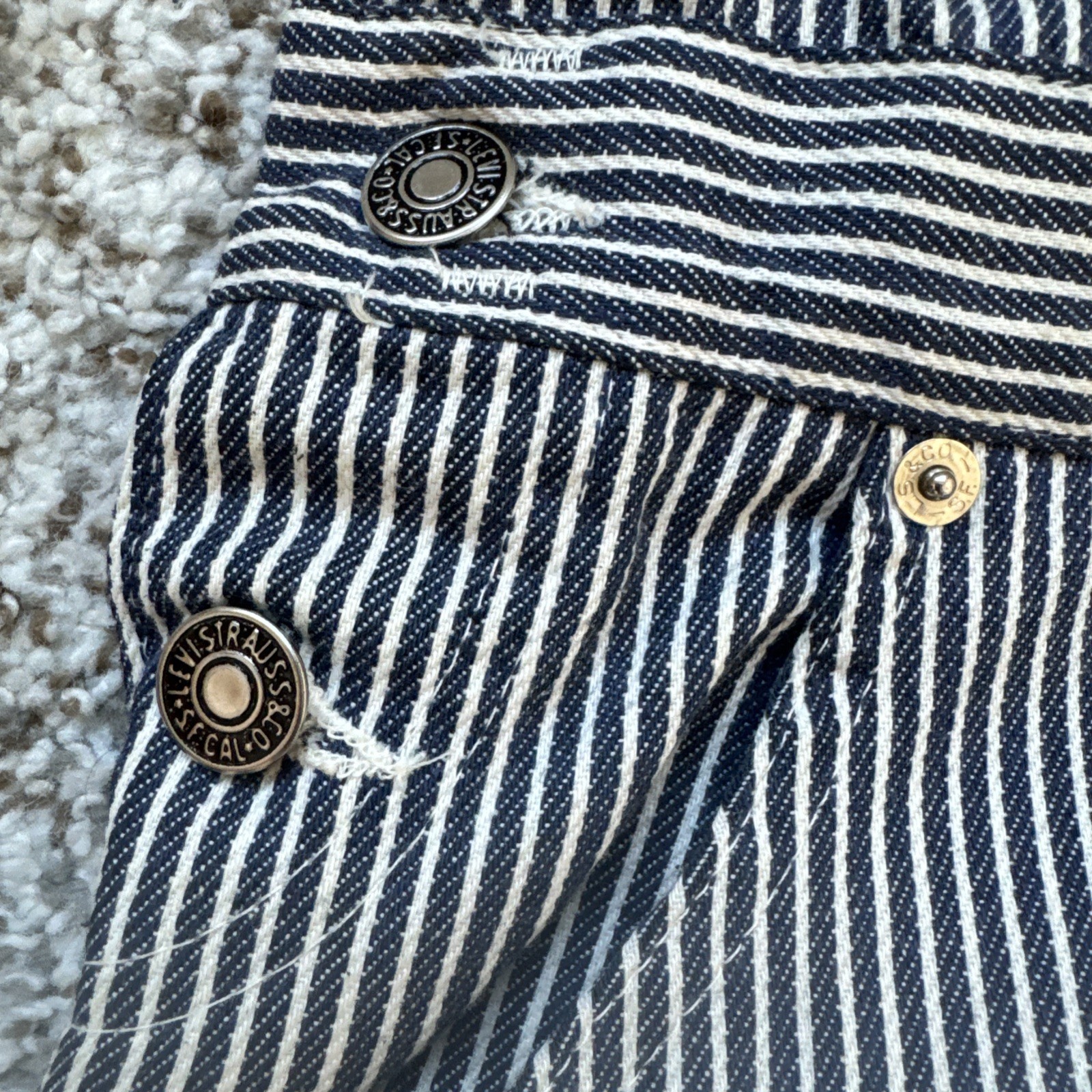 MINT Vtg 75 LEVI’S L Hickory Stripe Denim Overall Dress White Tab S Made in USA