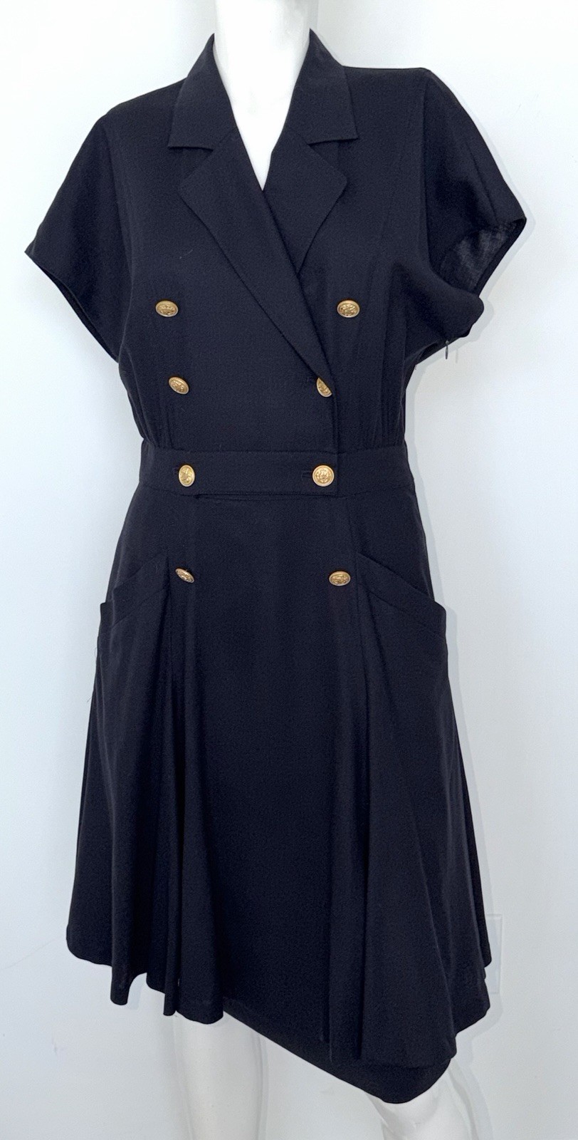 Vintage 90s Escada Margaretha Ley Women’s Navy Wool Knee Length Dress Sz 38