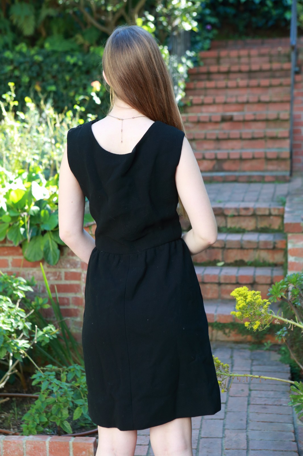 Vintage 60s S Handmade Sleeveless Wool Dress Black Jackie O
