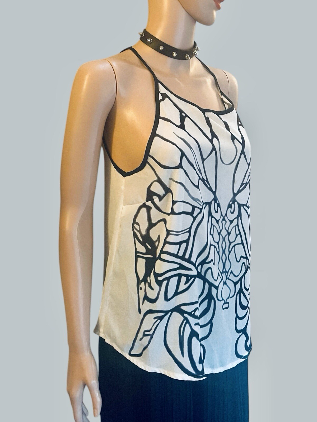 Butterfly Print Cami Top Monochrome Graphic Blouse Y2K Statement Summer Strappy