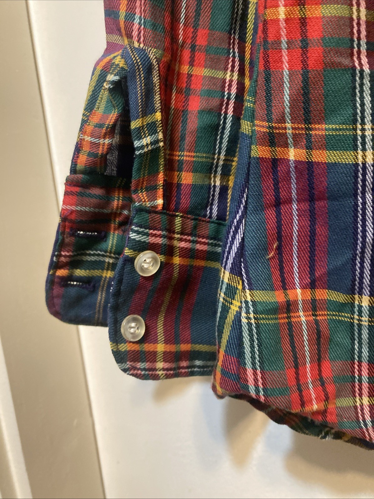 Vintage plaid 100% cotton button-down red navy green yellow white women’s 11/12