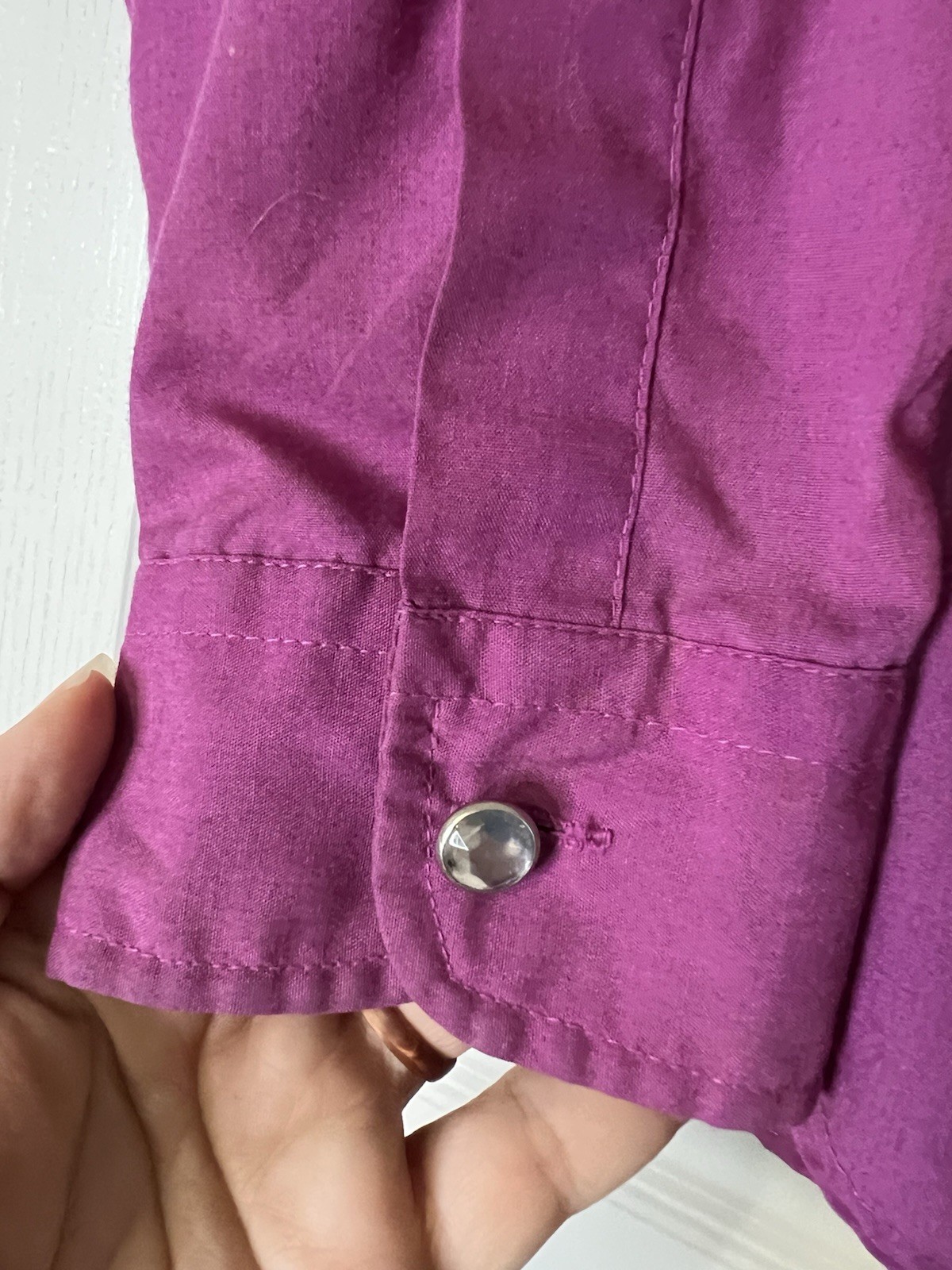 Vintage Wrangler Womens Western Shirt Sz L-XL Purple Rhinestones Crystal Aztec