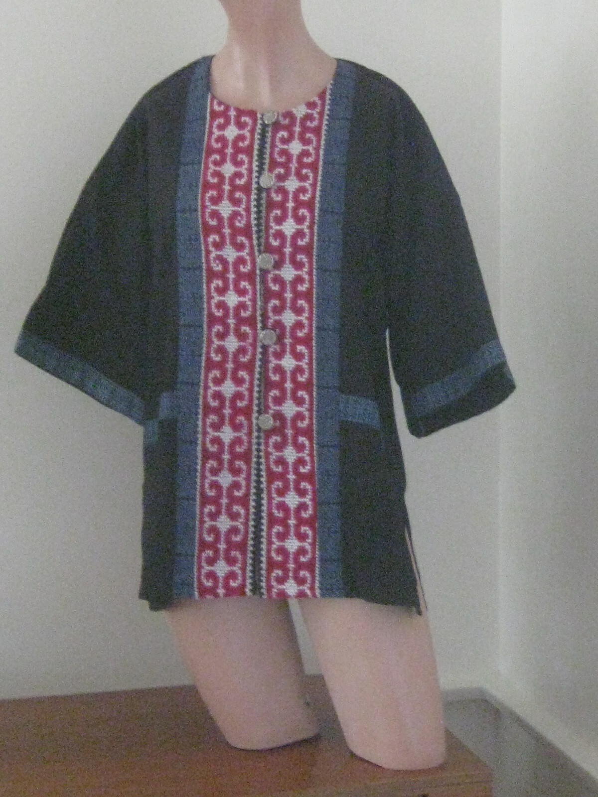 HMONG Hill Tribe WOVEN Embroidered Jacket Boho hippie ethnic Asia XL Fine