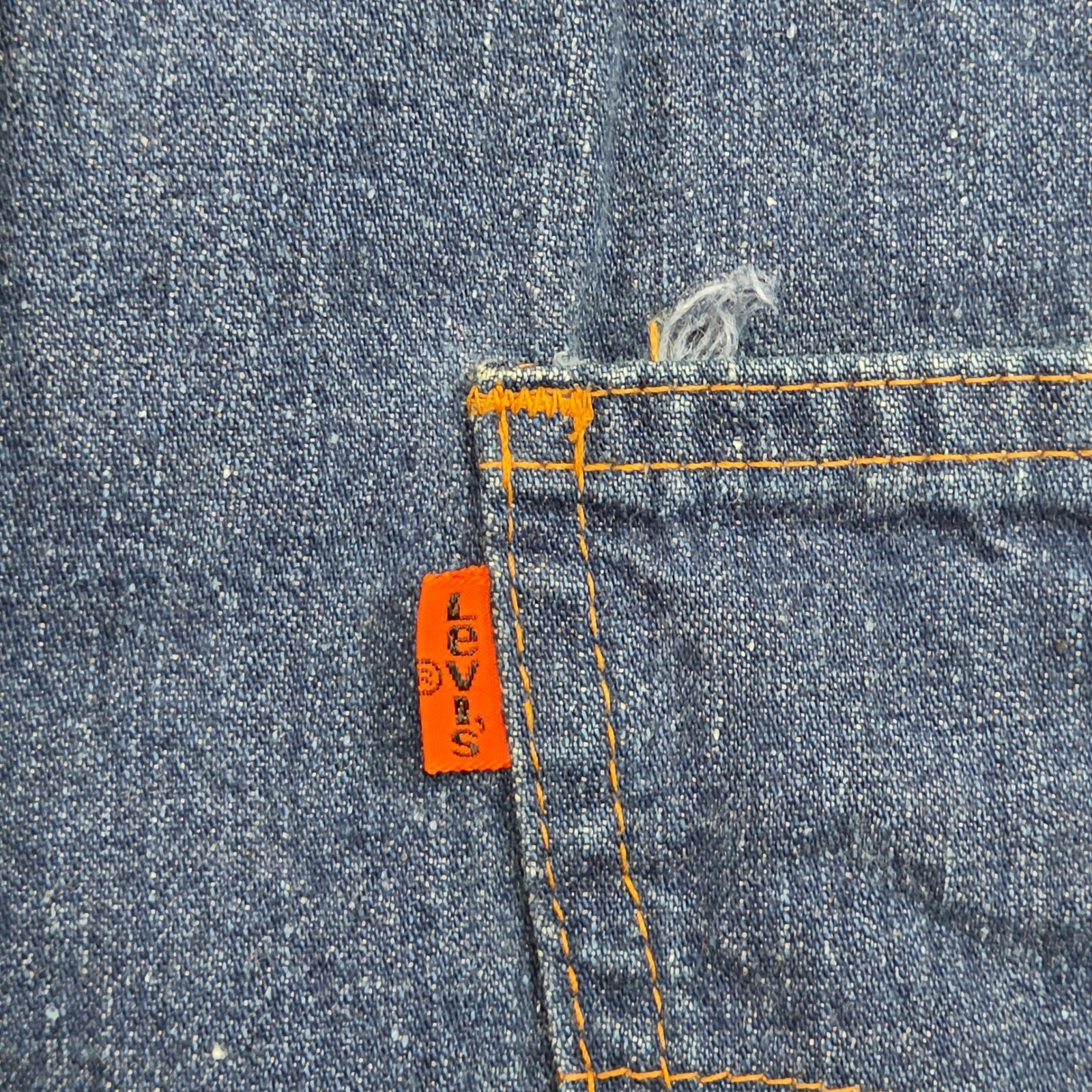 Vintage 70s Levis Denim Chore Shirt Jacket Womens M Blue Orange Tab Western USA