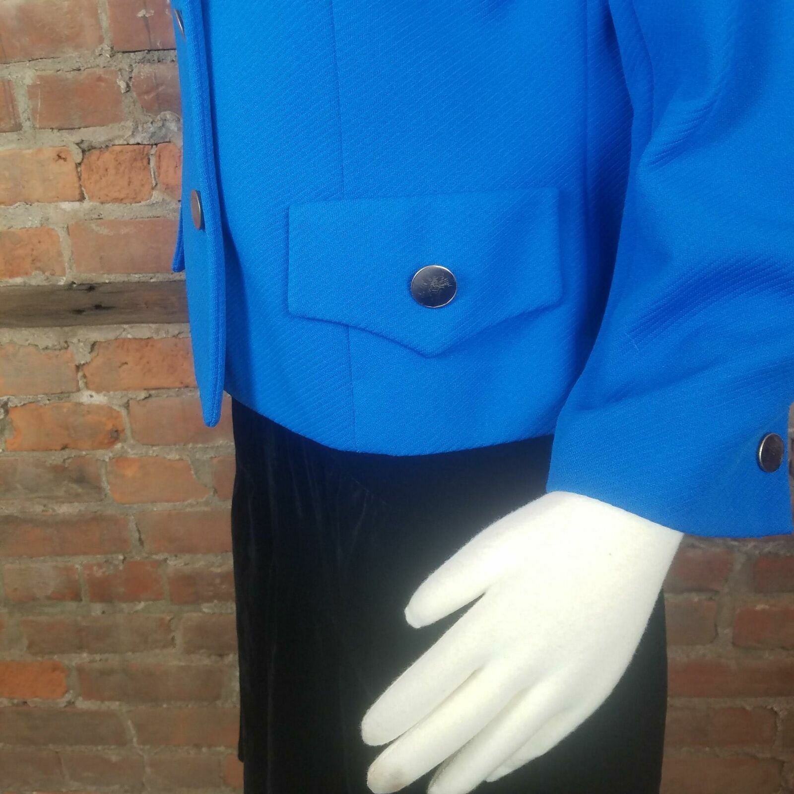 VTG David Crystal Women’s Jackie O Jacket !960s Bright BLue Gold Buttons Sz L