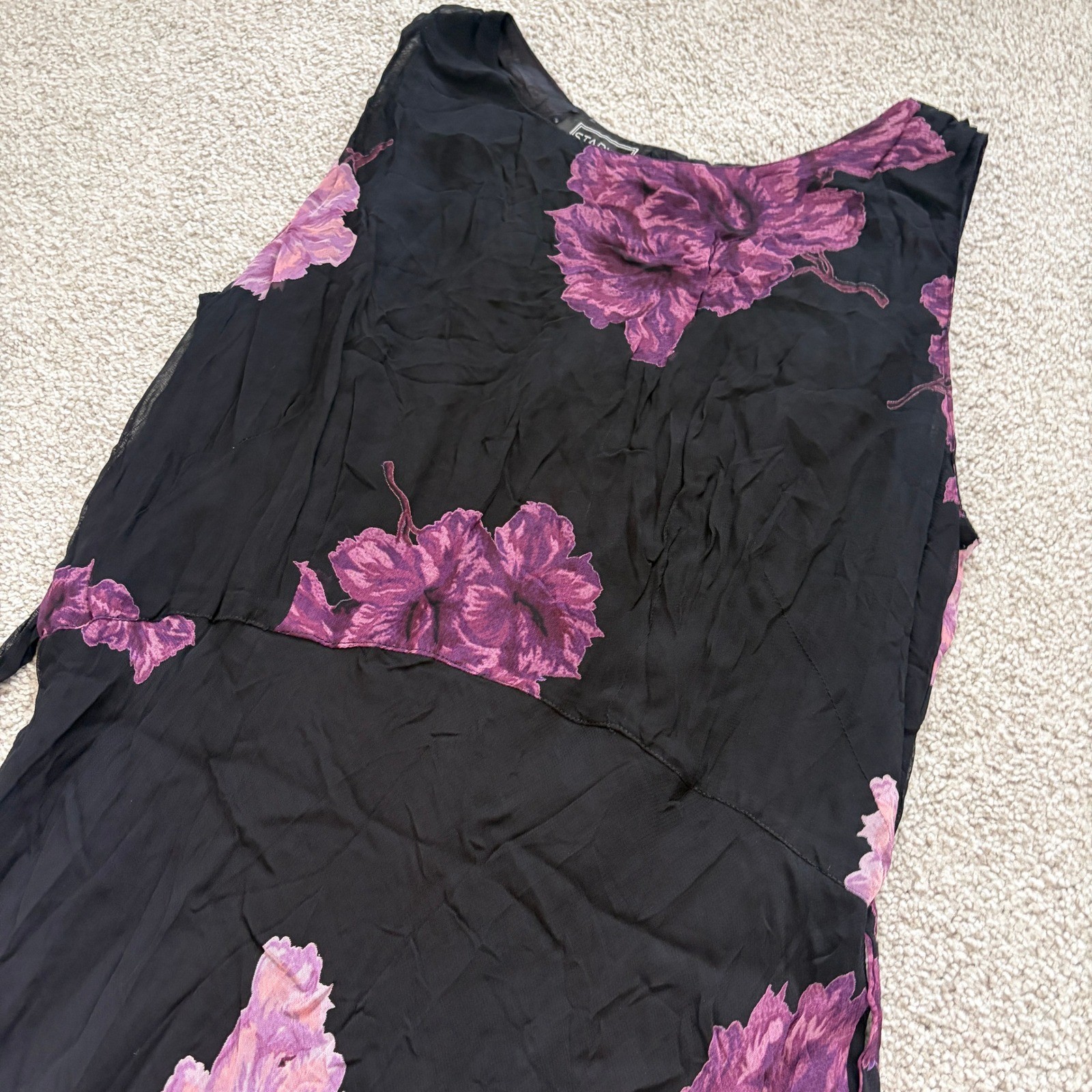 Vintage Starina Maxi Dress Womens 18 Black Purple Floral Witchy Fairy Grunge
