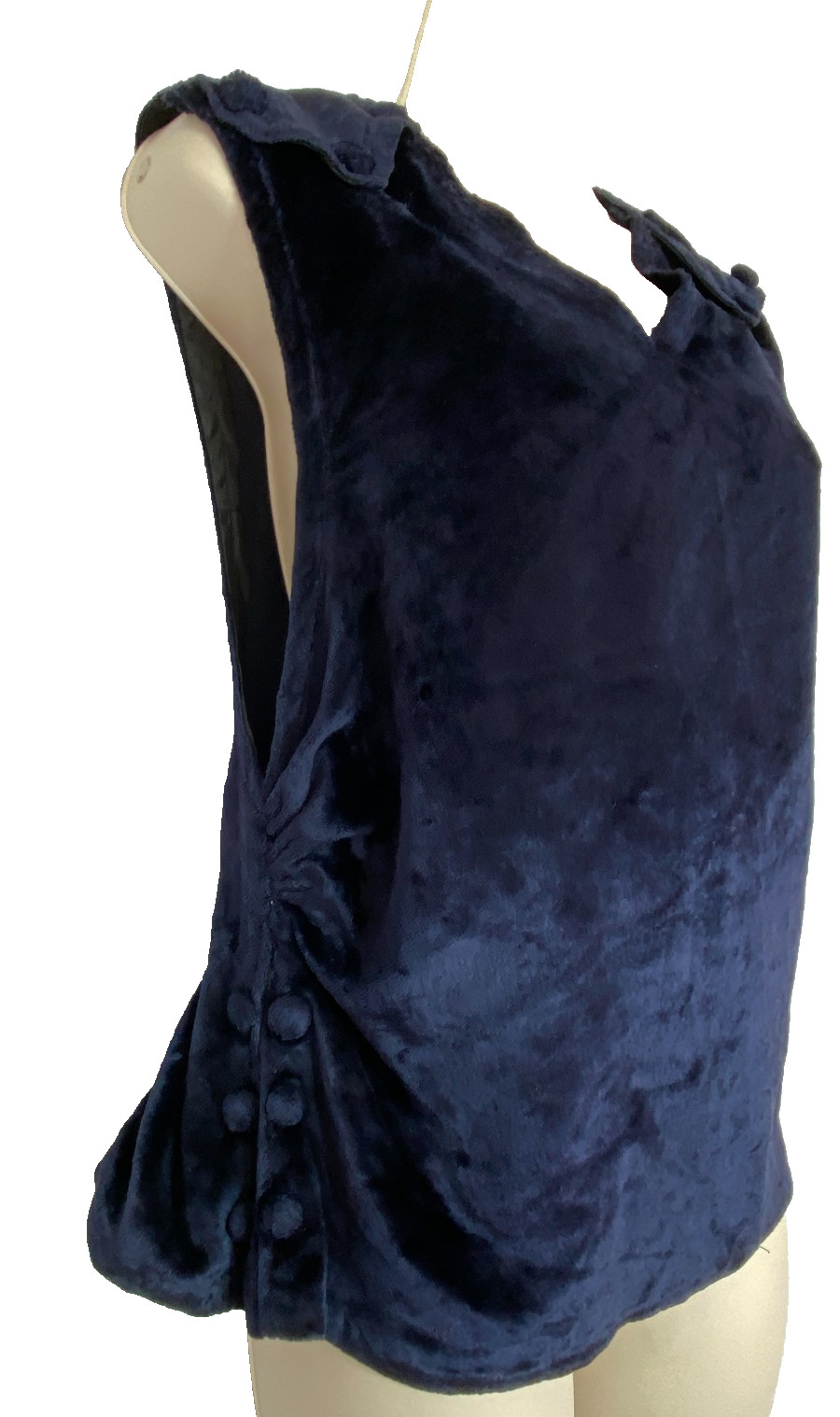 Vintage 1910s 1920s blue silk velvet top XS S sleeveless blouse pullover antique