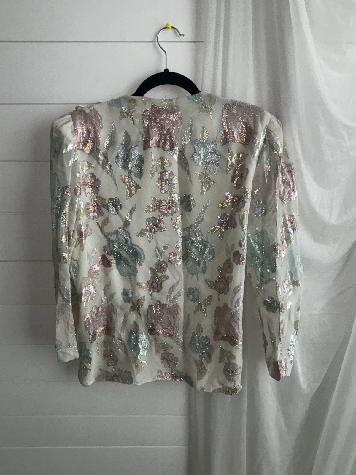Vintage Patra women’s Dressy wrap Blouse floral metallic shoulder pads size 12
