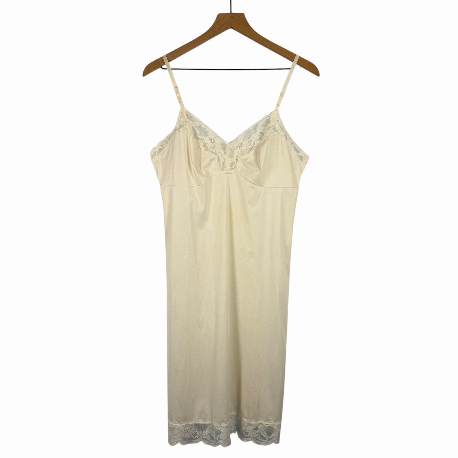 Vintage VANITY FAIR Full Slip Ivory Size 36 Lace Trim Indie Sleaze Dress Midi