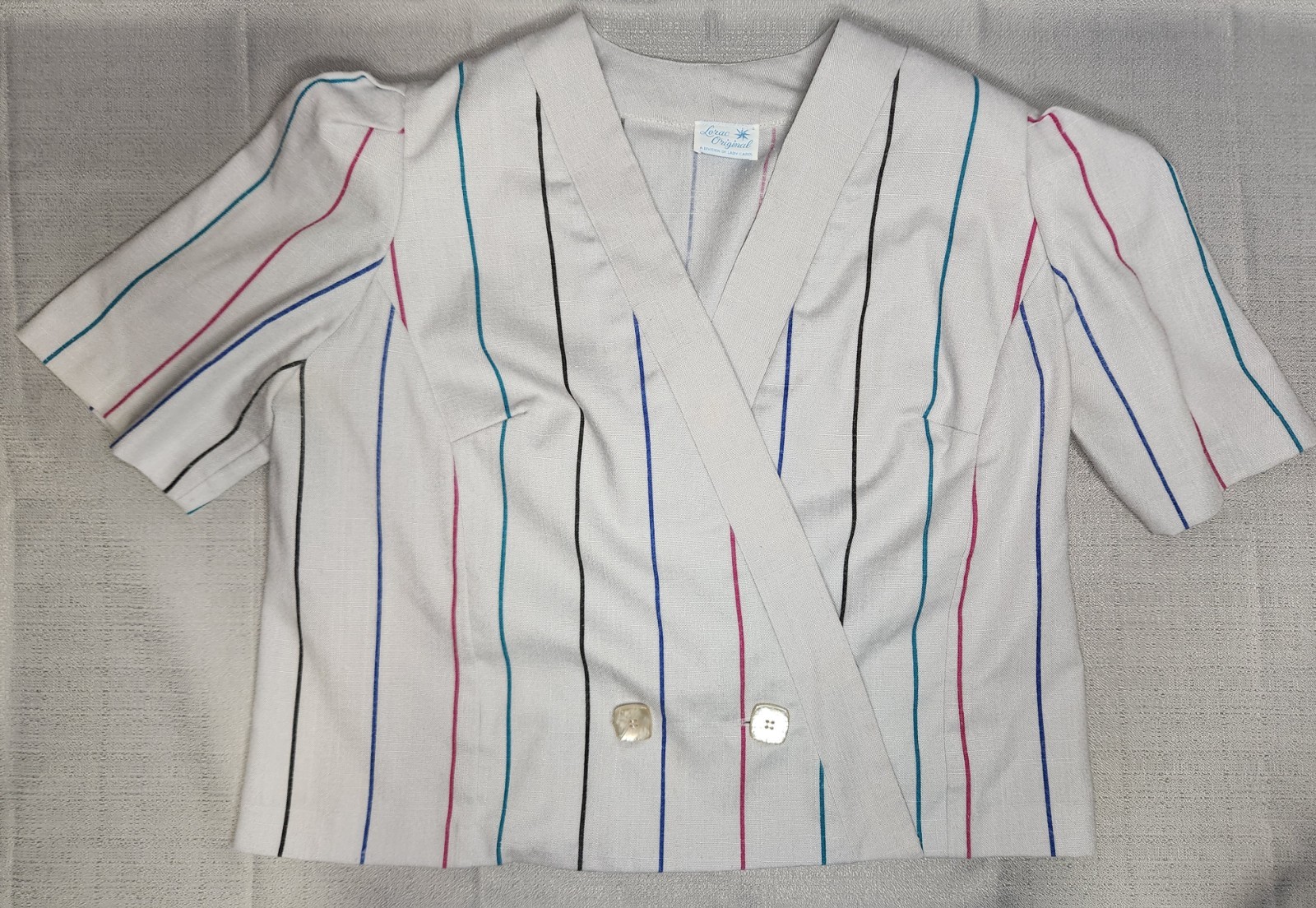 Vintage 80s Lorac Original SS Multi-Colored Striped Double Breasted Women’s Top