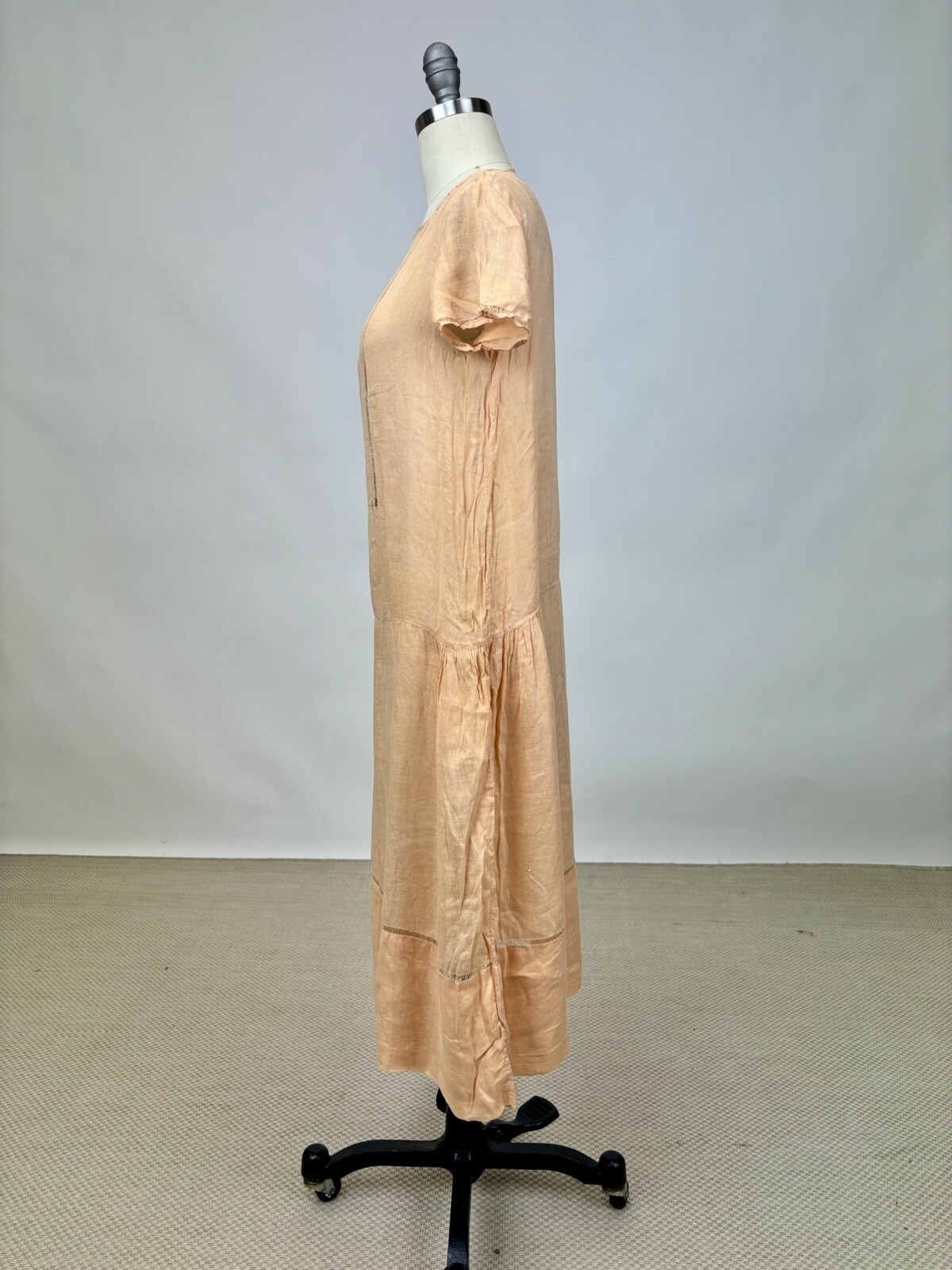 Antique 1910s 1920s Light Pink Cotton Drop Waist Shift Dress Short Sleeve AS IS