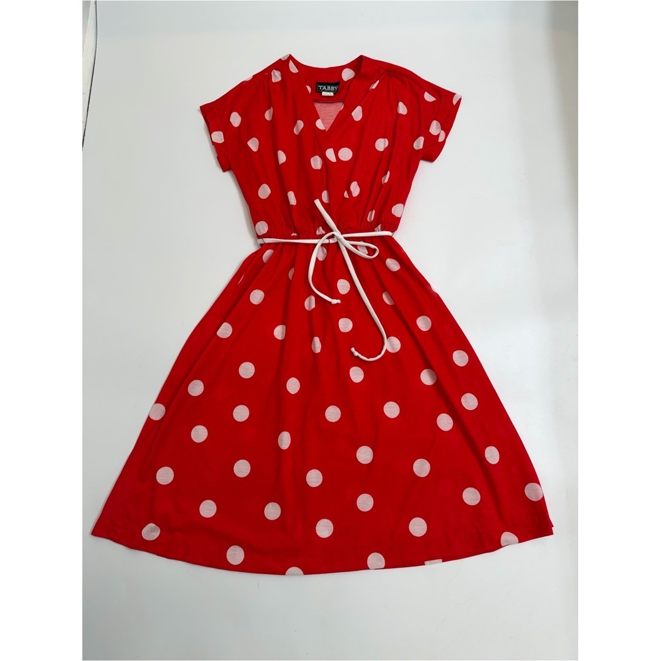 Tabby of California Vintage 80s Red White Polka Dot Midi Dress Retro Size 10