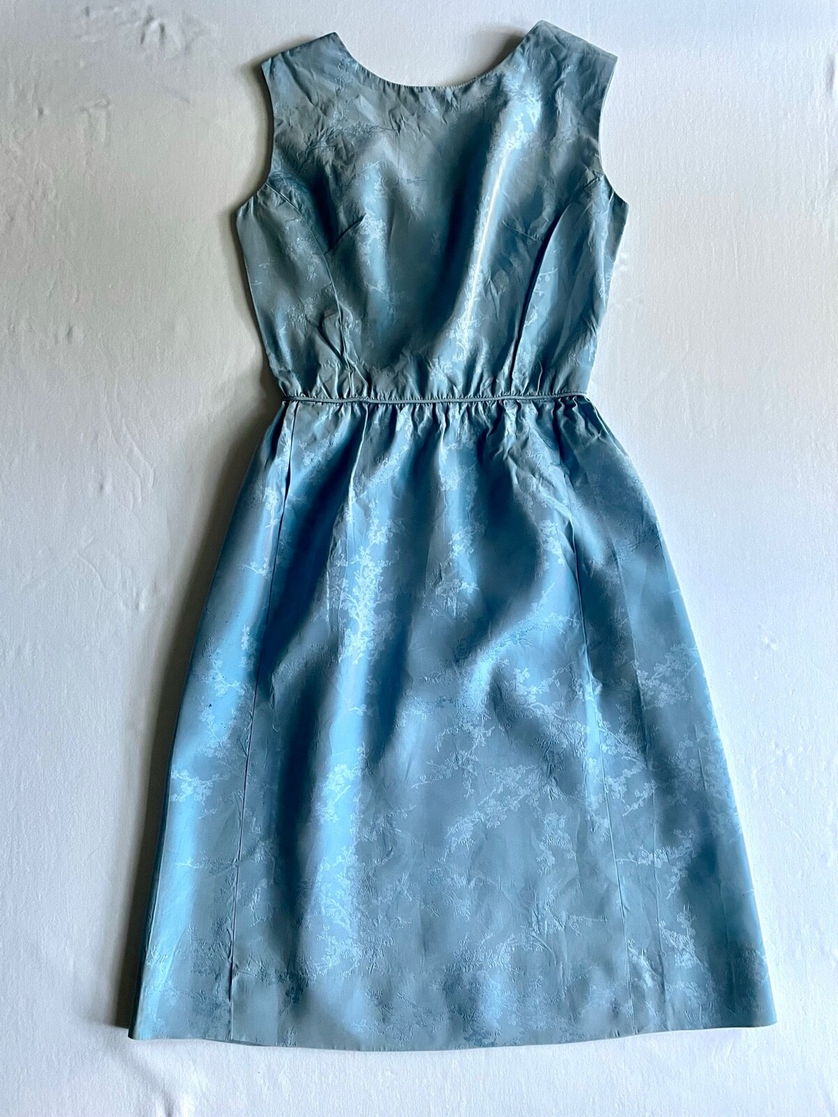 1960s Vintage Satin Damask, Sleeveless Sheath, Wiggle Dress, Size Small