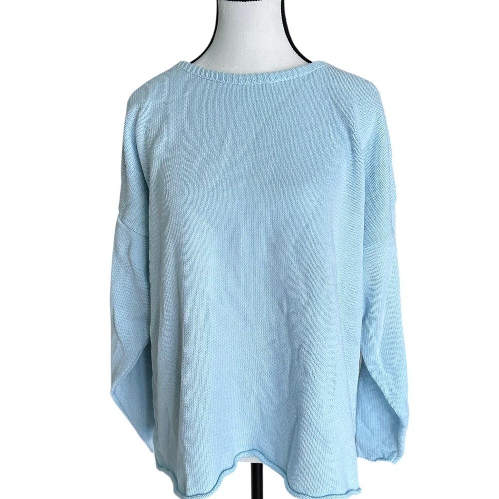 VINTAGE BKG & Co. NY Light Blue 100% Cotton Drop Shoulder Sweater – One Size