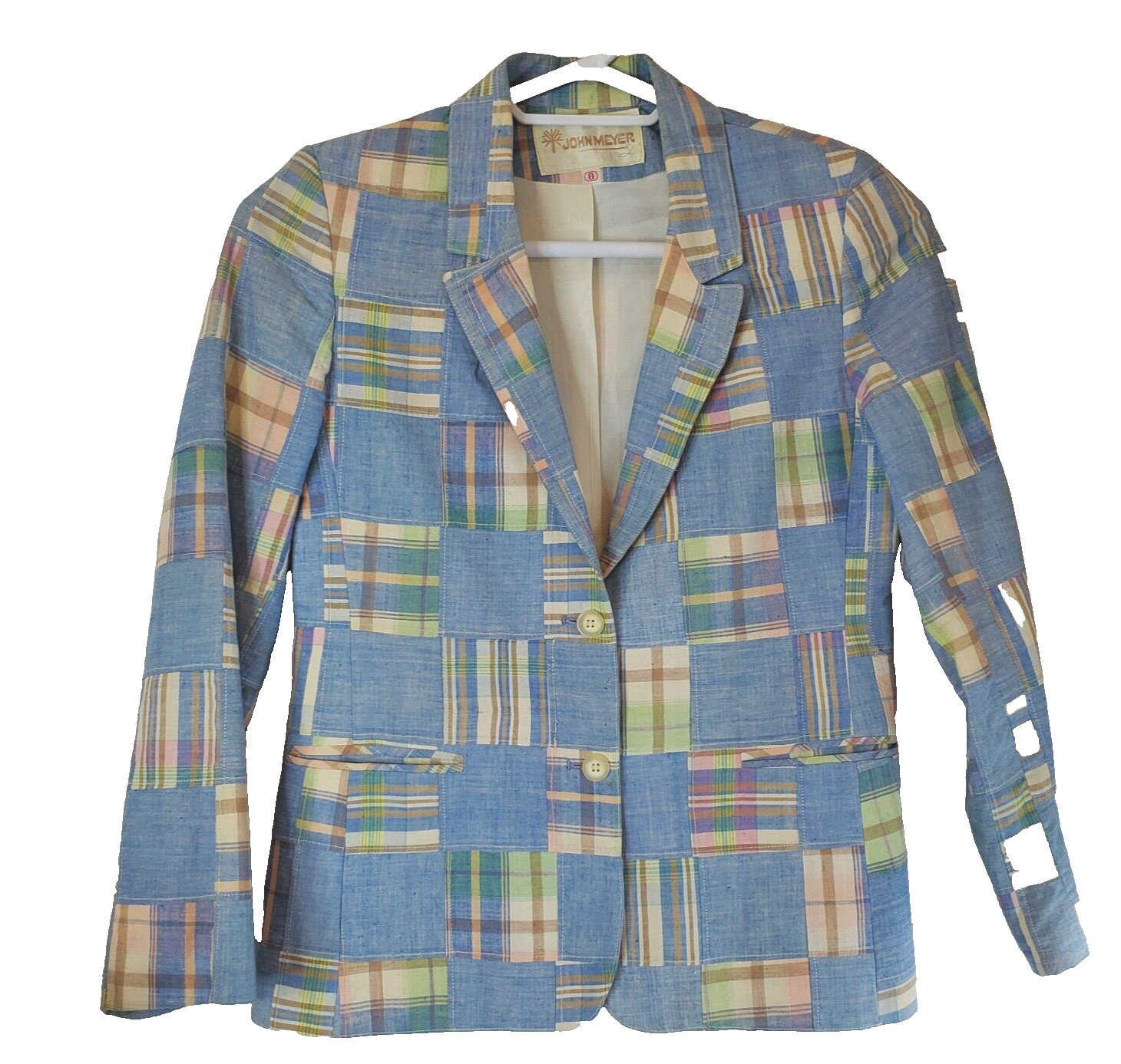 Womens Vintage Blazer John Meyer Size 8 Blue Lined Shoulder Pads Double Pocket