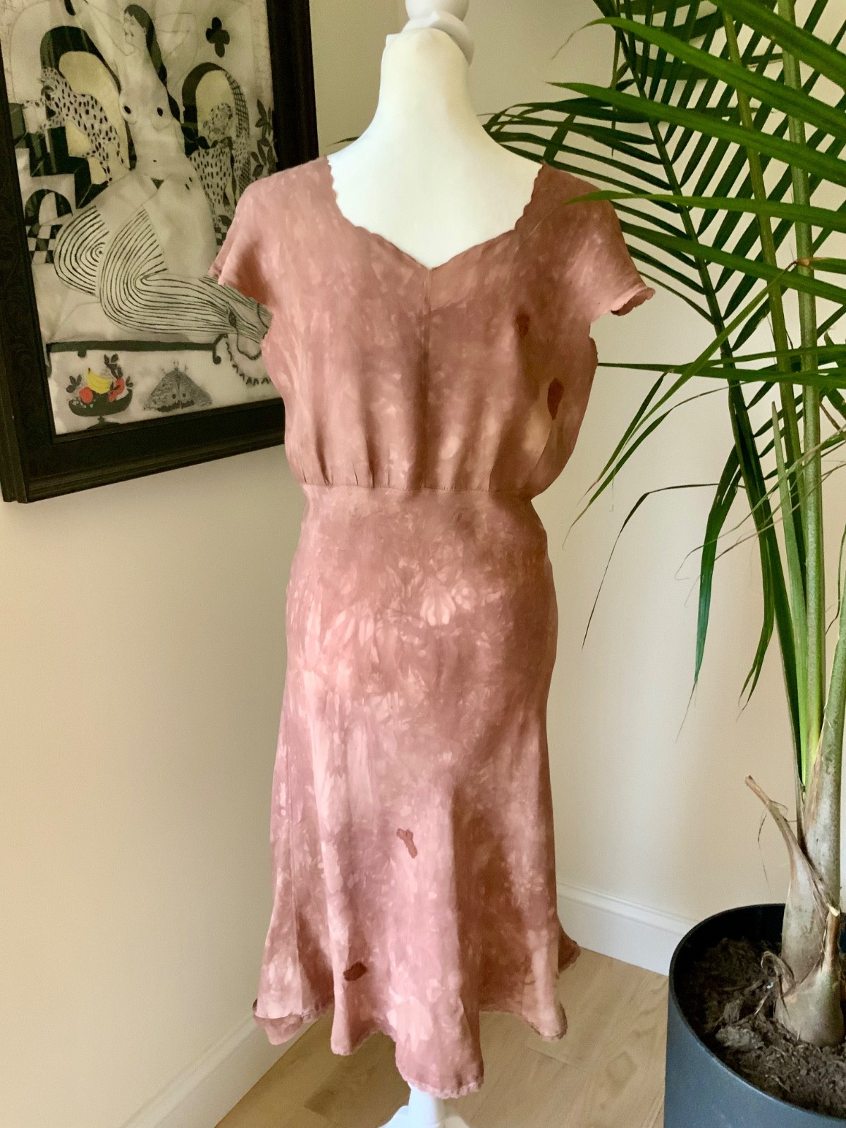 1930s Hand Dyed Silk Dress | Artistically Restored Vintage Lace Appliqué Dress