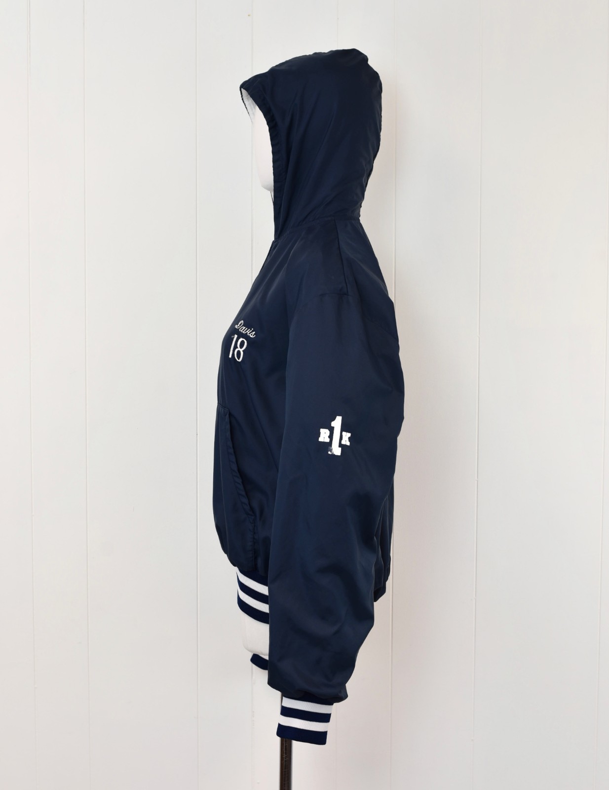 Vintage 80s 90s Holloway Navy Blue Nylon Soccer Athletic Windbreaker Hoodie