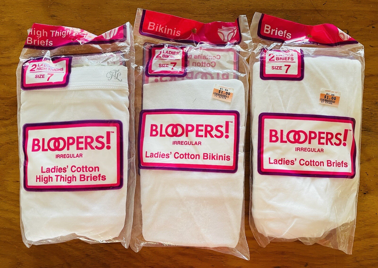 6 PAIR VINTAGE LOT 90s NOS Cotton Briefs Ladies White Bloopers Irregulars Size 7