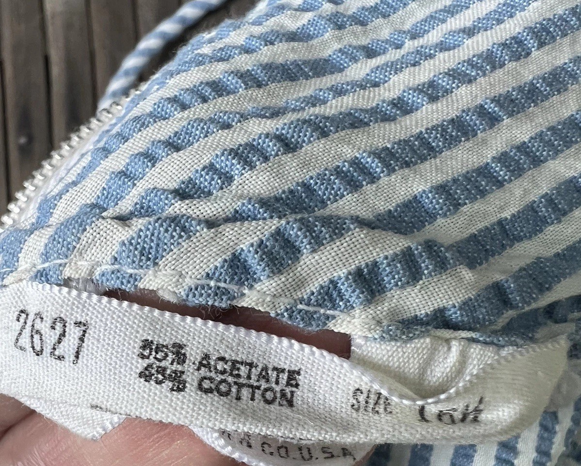 VTG Sears Dress Blue White Seersucker Belt Loops Short Sleeve Knee Length Med/L