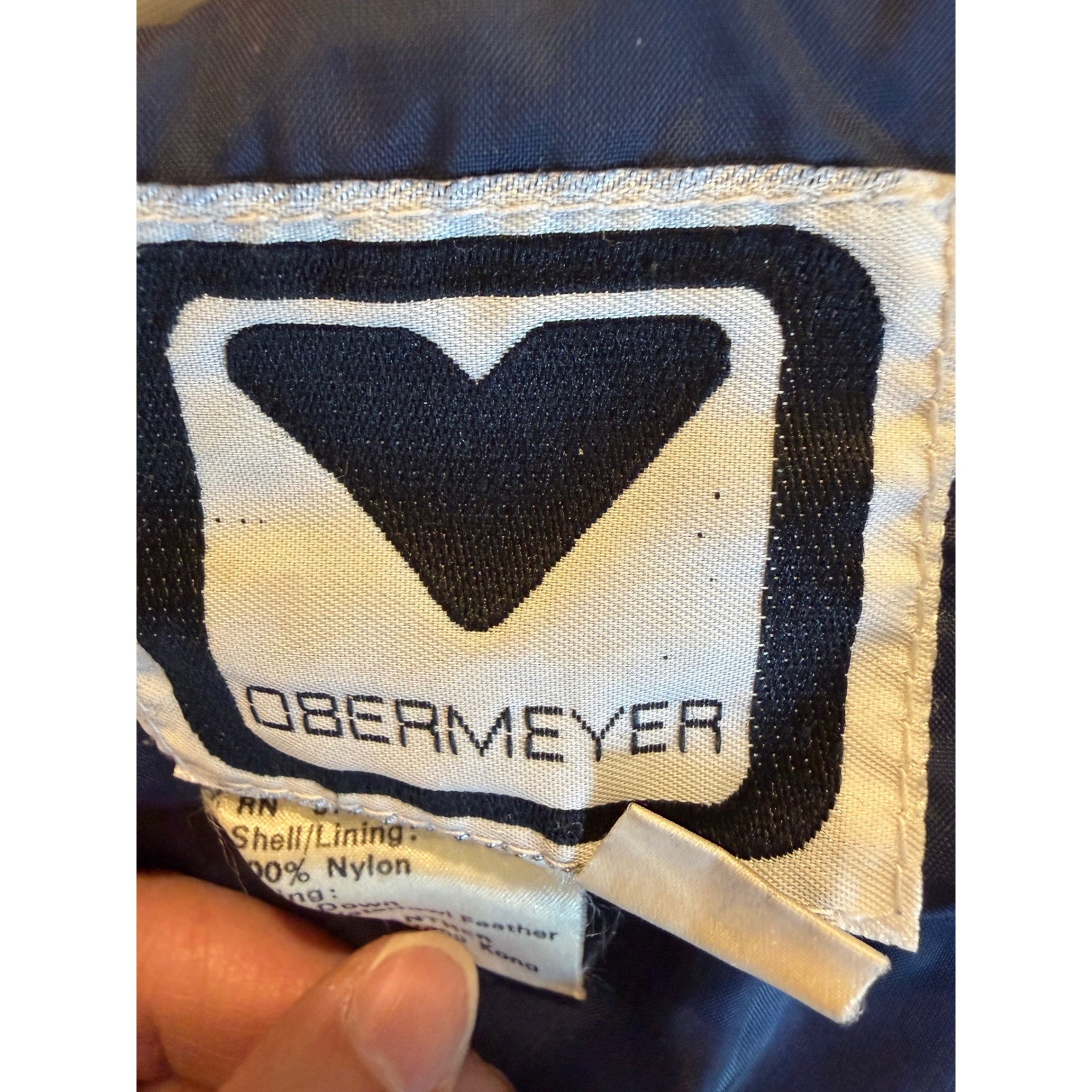 Vtg 80s Obermeyer Panther Down Puffer Ski Jacket Navy Blue Red Womens 14 Preppy