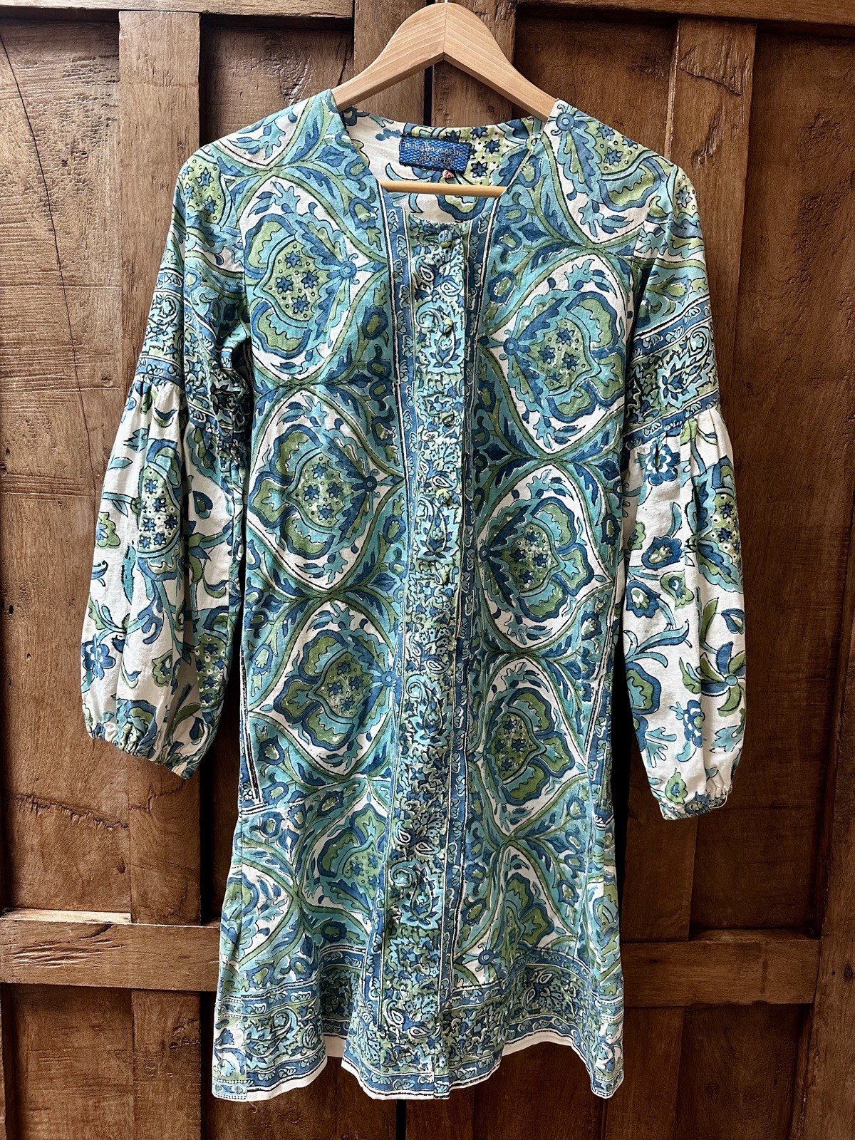 1968 Indian Block Print Balloon Sleeve Dress