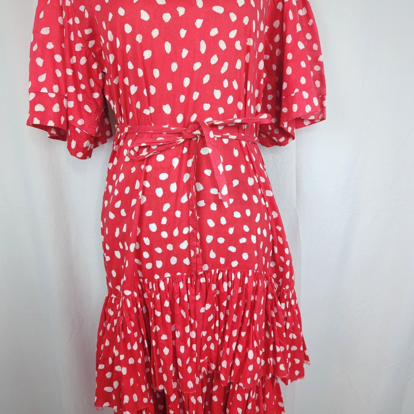 Vintage 70s Stanley Sherman Dress Medium Red Flamenco Polka Dot